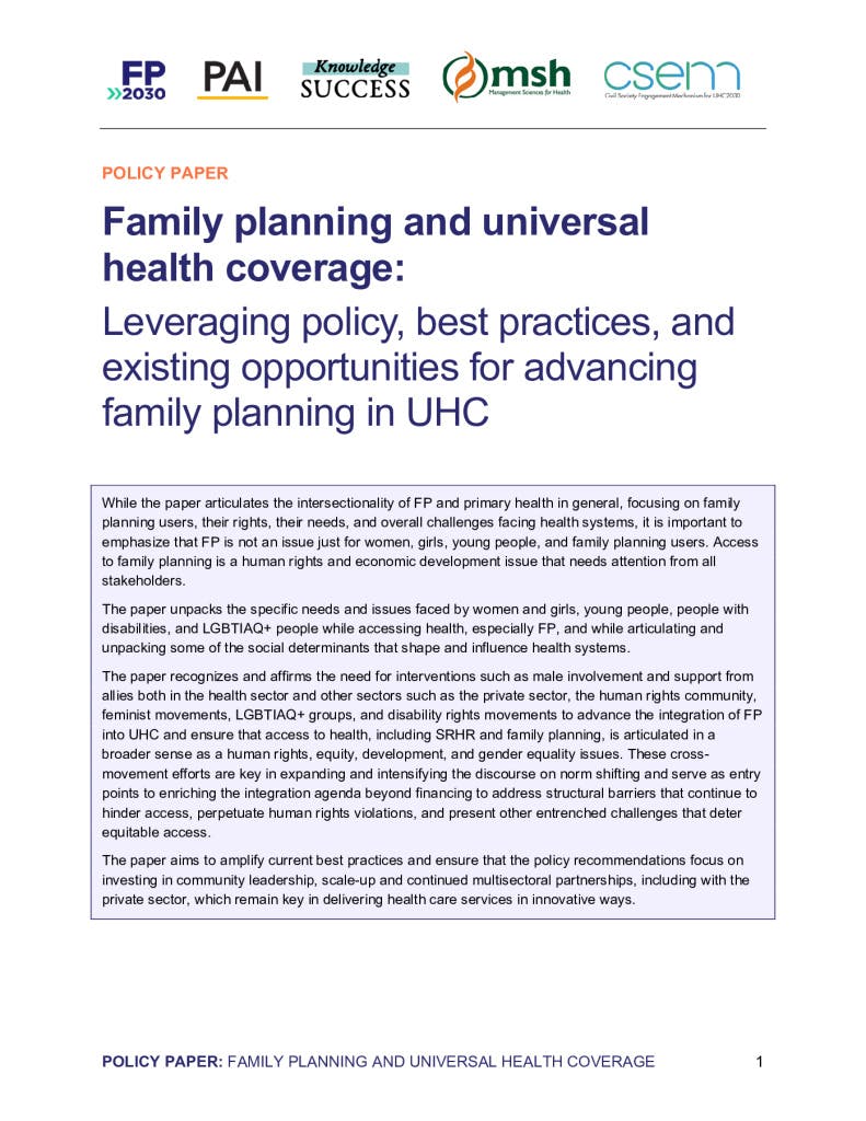 Family planning and universal health coverage
