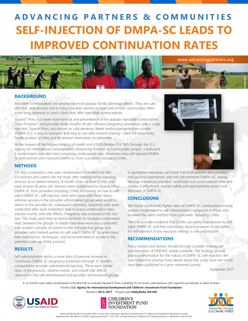 New Research Results: Self-Injection May Improve Contraceptive Continuation