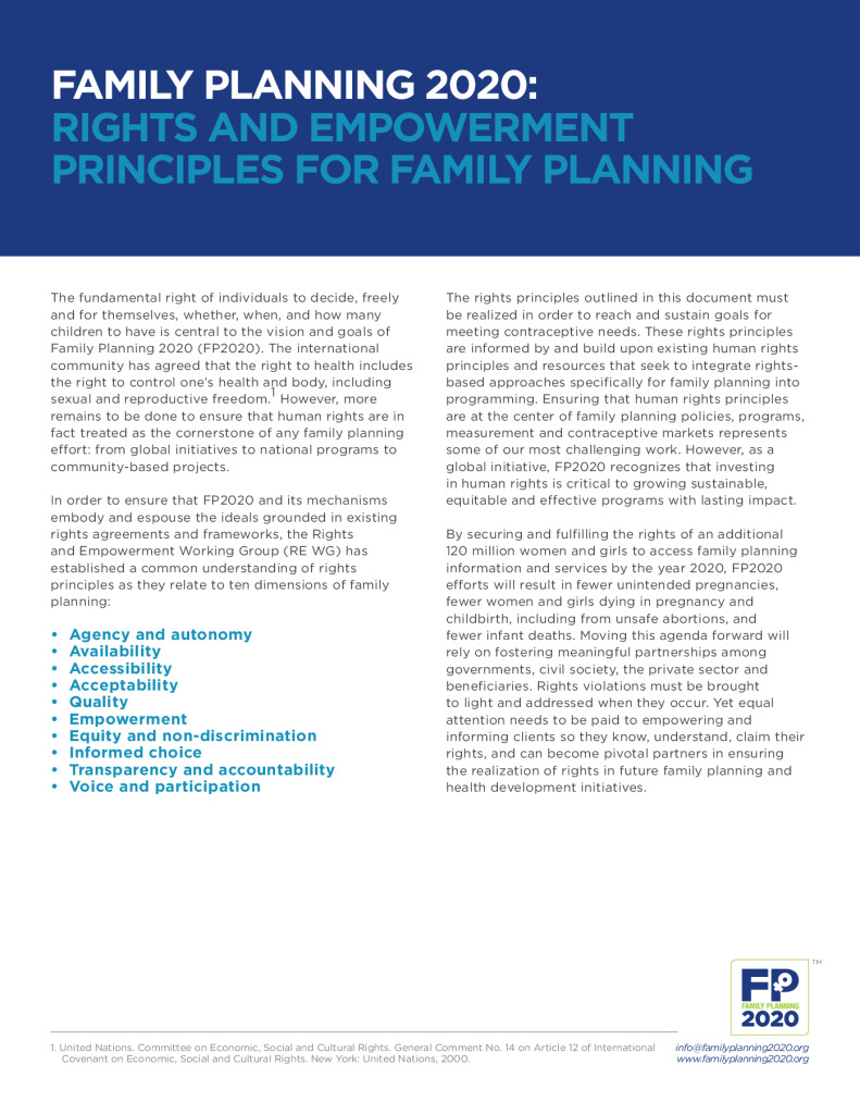 Family Planning 2020: Rights & Empowerment Principles for Family Planning