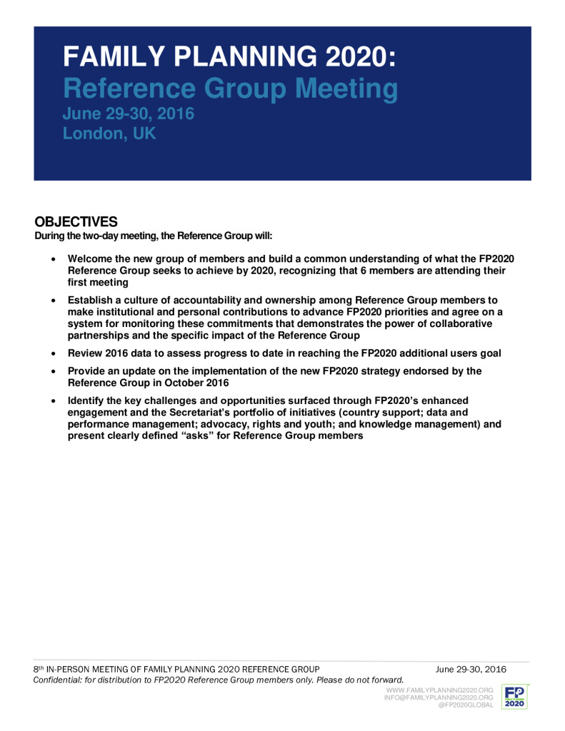 FAMILY PLANNING 2020: Reference Group Meeting