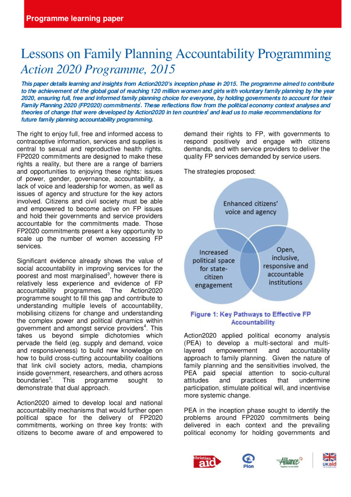 Action2020 Document d'apprentissage sur la responsabilité en matière de planification familiale