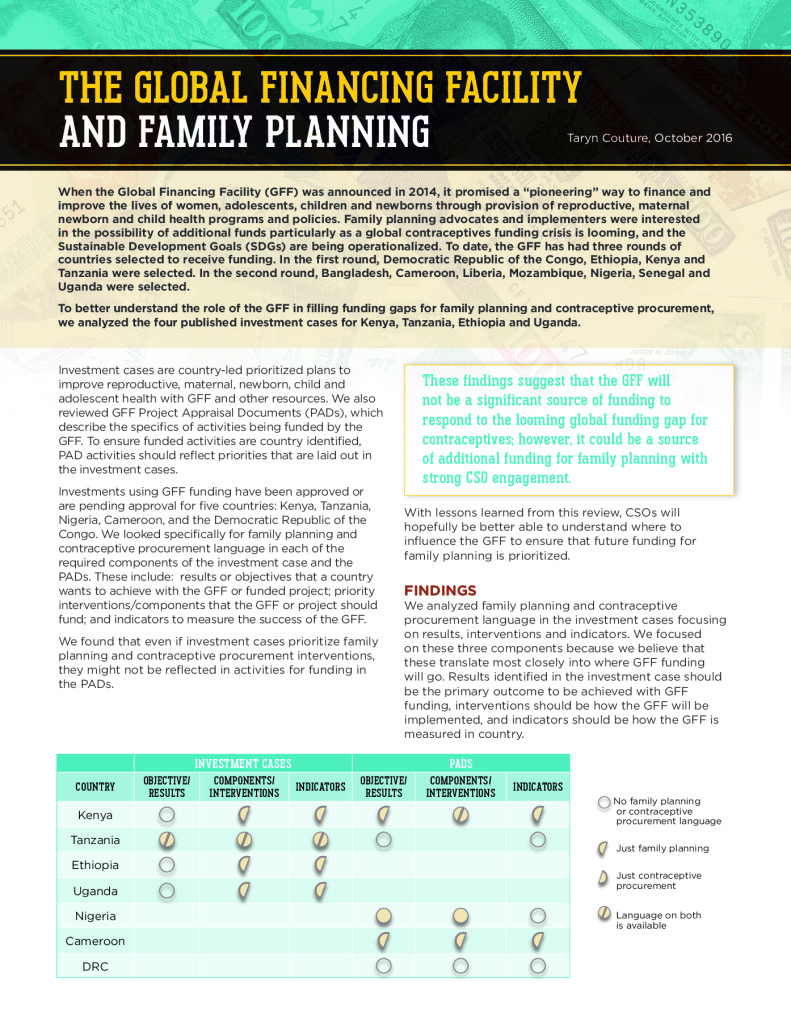 The global financing facility and family planning