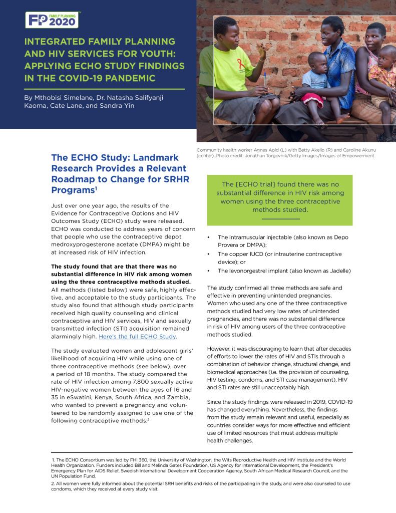 Integrated Family Planning and HIV Services for Youth: Applying ECHO Study Findings in the COVID-19 Pandemic