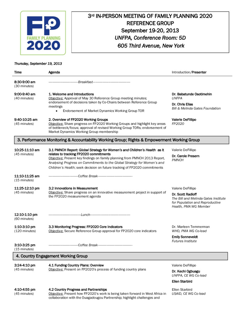 3ª REUNIÓN PRESENCIAL DEL GRUPO DE REFERENCIA PLANIFICACIÓN FAMILIAR 2020 19 y 20 de septiembre de 2013