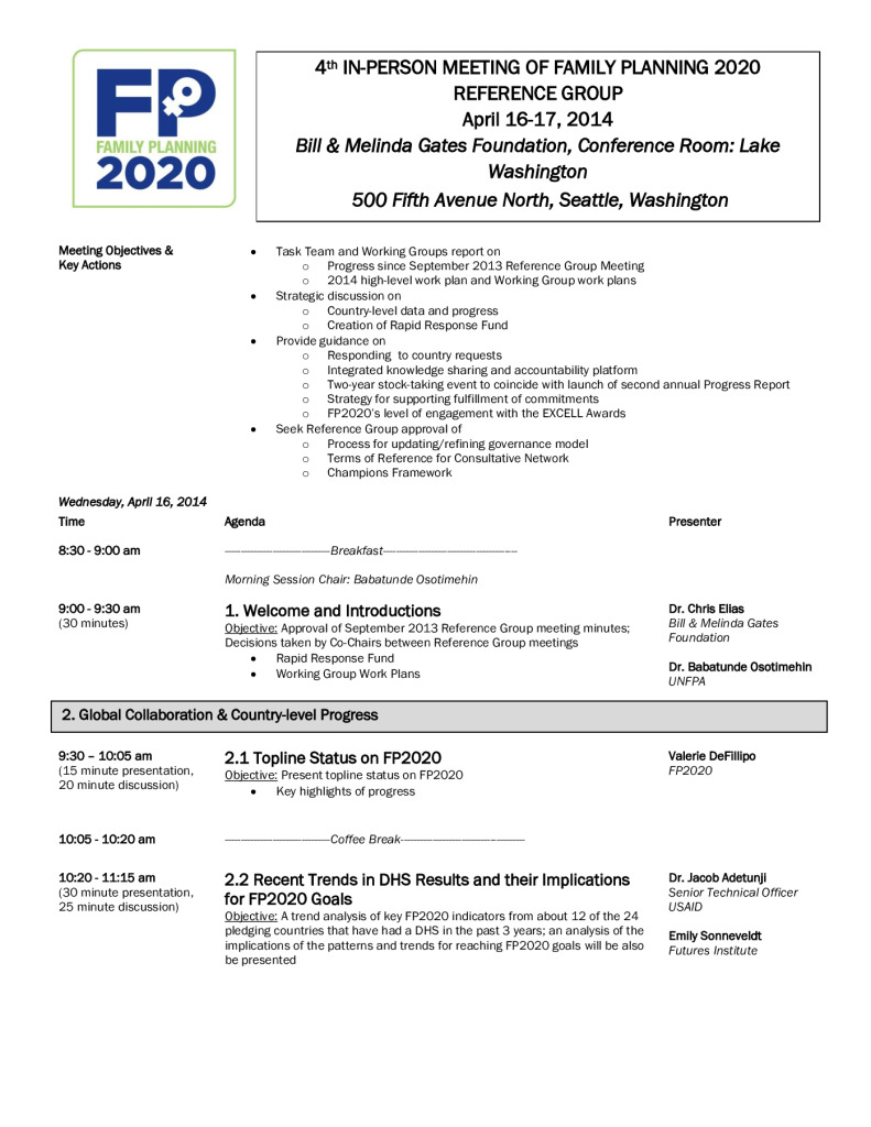 4th IN-PERSON MEETING OF FAMILY PLANNING 2020 REFERENCE GROUP