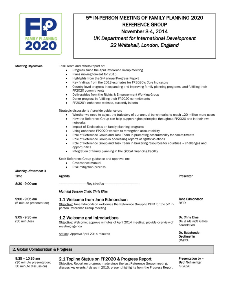 5th IN-PERSON MEETING OF FAMILY PLANNING 2020 REFERENCE GROUP November 3-4, 2014