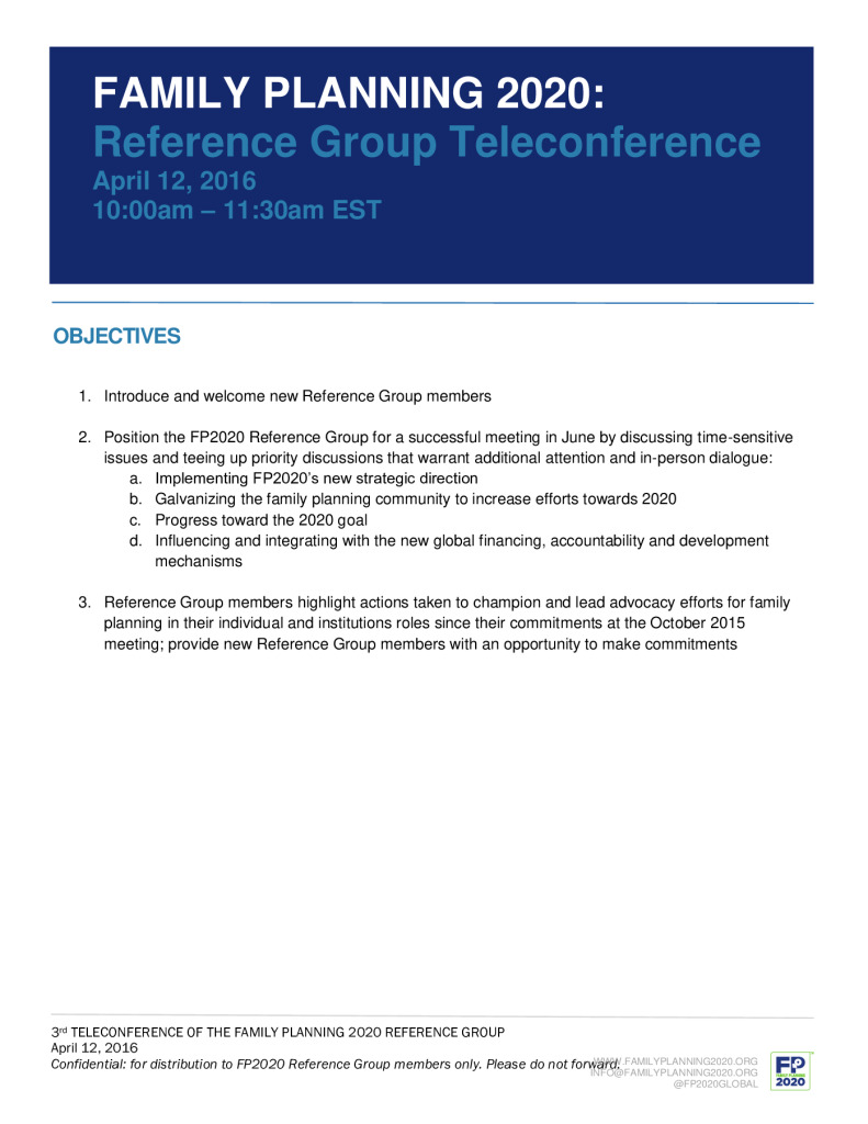 Téléconférence du groupe de référence FP2020 : 12 avril 2016