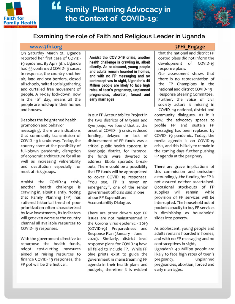 Family Planning Advocacy in the Context of COVID-19: Examining the role of Faith and Religious Leader in Uganda