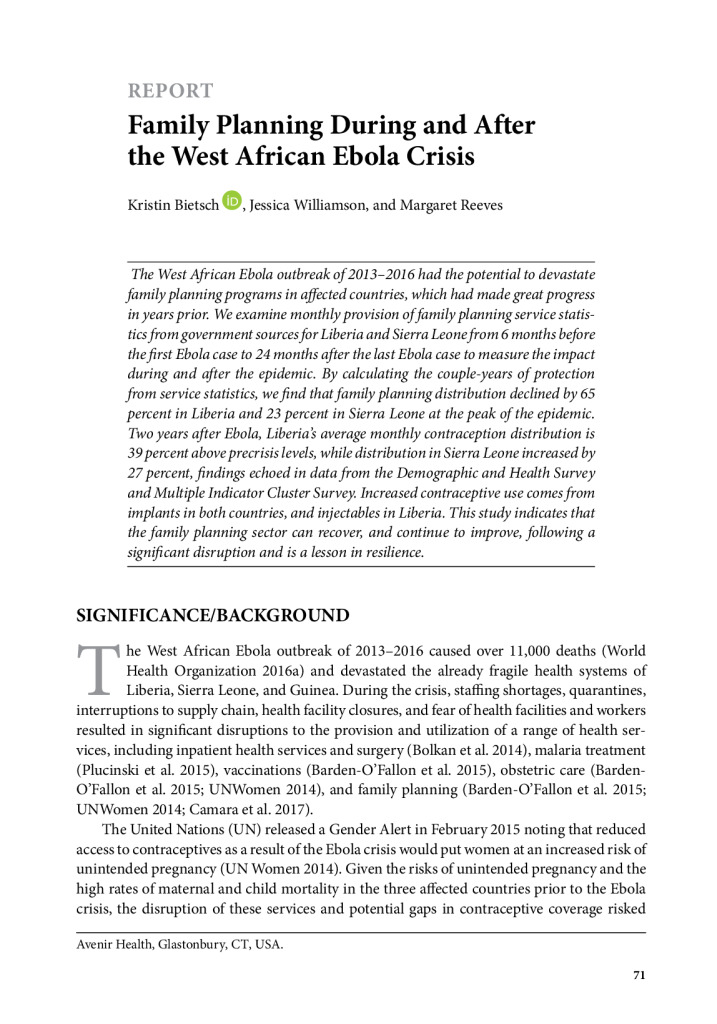 Planificación familiar durante y después de la crisis del ébola en África Occidental