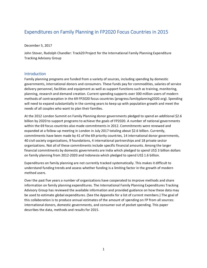 Gasto en planificación familiar en los países objetivo de FP2020 en 2015