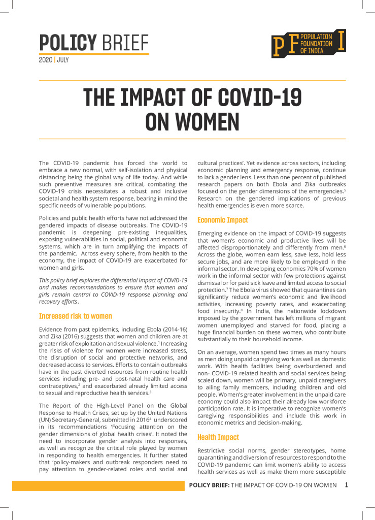Informe político: El impacto de COVID-19 en las mujeres
