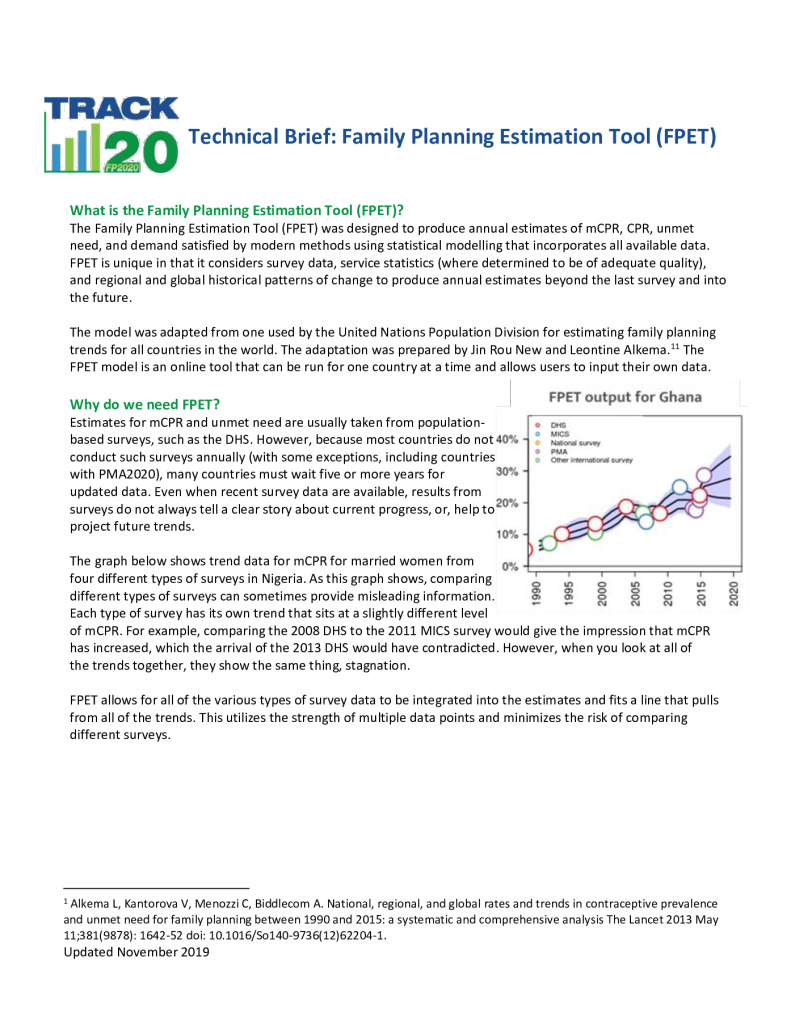 Briefing technique : Outil d'estimation de la planification familiale (FPET)