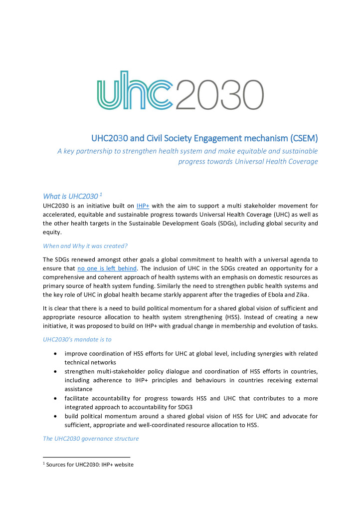 UHC2030 y el Mecanismo de Participación de la Sociedad Civil (CSEM)