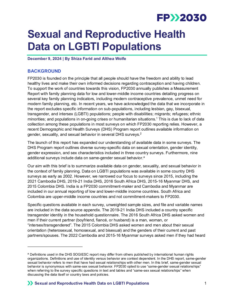 Sexual and Reproductive Health Data on LGBTI Populations 